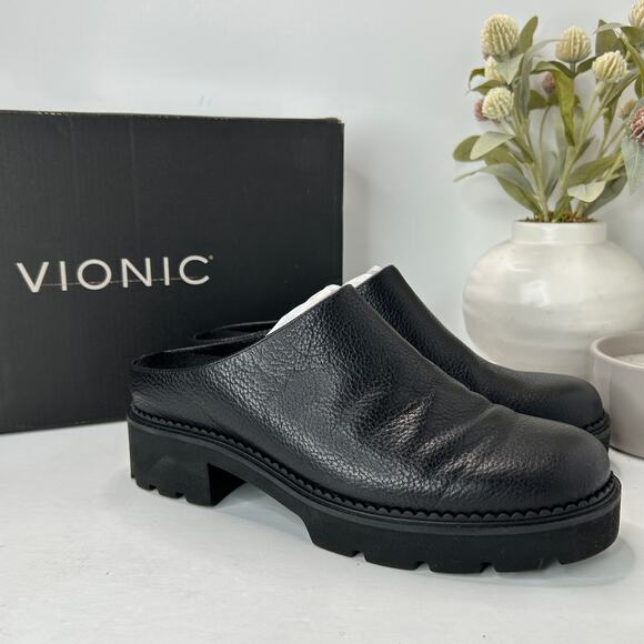Vionic Fairfax Vegan Leather Mule Slip On Black J0793L1001 Women's 6.5M Tried On - Picture 1 of 11